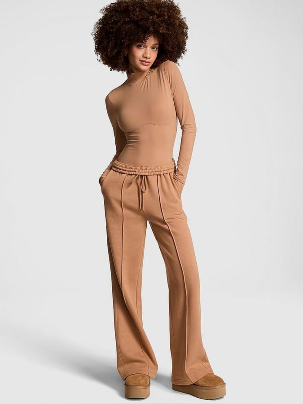 Victoria’s Secret PINK Brown Ivy Wide Leg Sweatpants Drawstring Cozy Lounge S